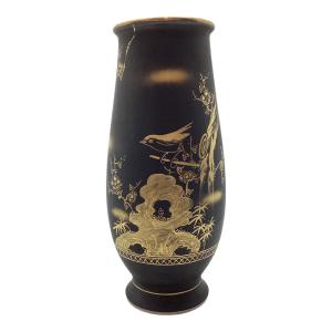九谷焼 (クタニヤキ) 花瓶 黒/金　九谷仙春造