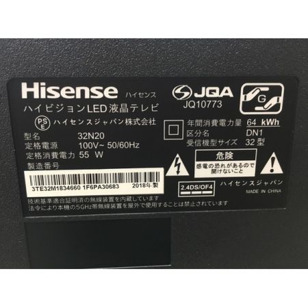 Hisense (ハイセンス) 2018年製　32インチLED液晶テレビ 32インチ 32N20 2018年製 3TE32M1834660 1F6PA30683