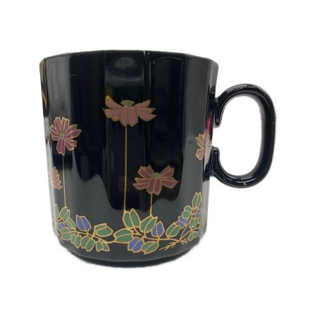 中山陶器 カップ&ソーサー ブラック 花柄 家紋調バックスタンプ