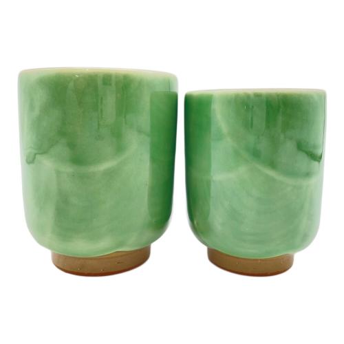 京焼 清水焼 織部芙蓉夫婦湯呑み 陶あん造