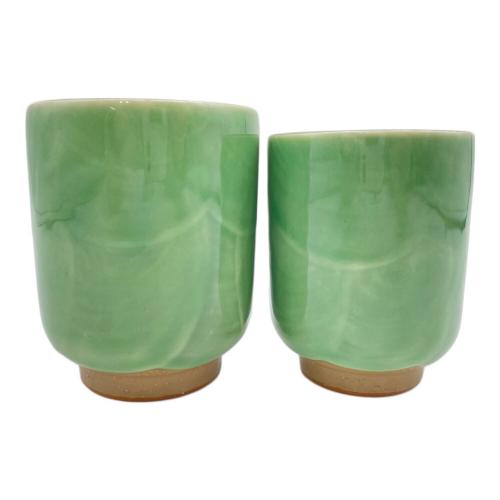 京焼 清水焼 織部芙蓉夫婦湯呑み 陶あん造