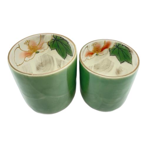 京焼 清水焼 織部芙蓉夫婦湯呑み 陶あん造