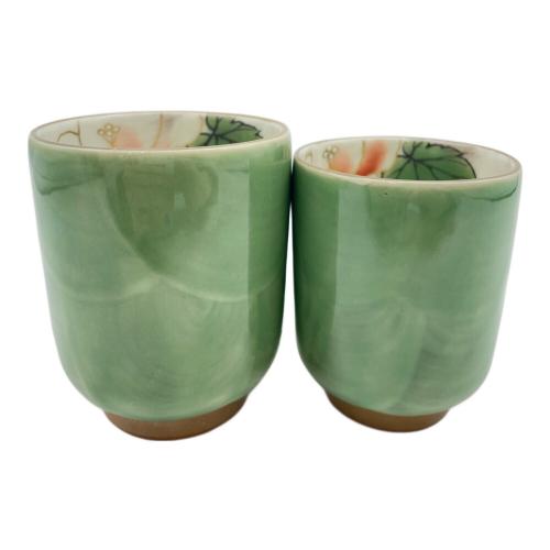 京焼 清水焼 織部芙蓉夫婦湯呑み 陶あん造