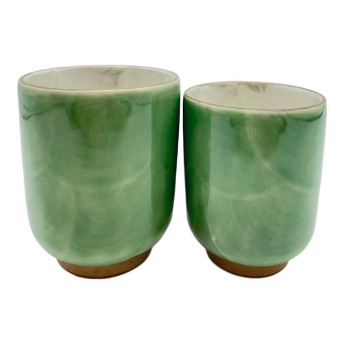 京焼 清水焼 織部芙蓉夫婦湯呑み 陶あん造