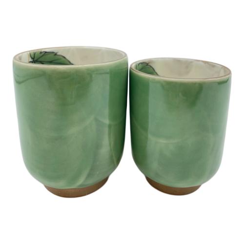 京焼 清水焼 織部芙蓉夫婦湯呑み 陶あん造