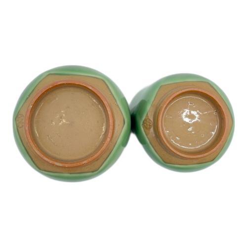 京焼 清水焼 織部芙蓉夫婦湯呑み 陶あん造