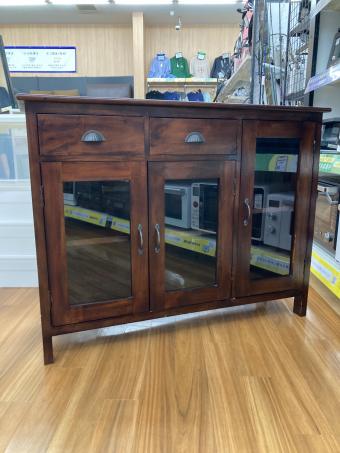 B-COMPANY (ビーカンパニー) キャビネット ブラウン BM-1207 97 3枚扉 引出付き マホガニー材