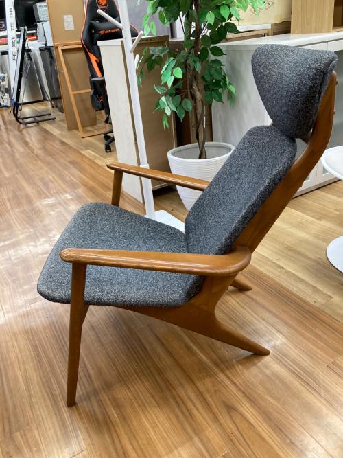 POPOLU イージーチェアー オットマン付き グレー×ブラウン