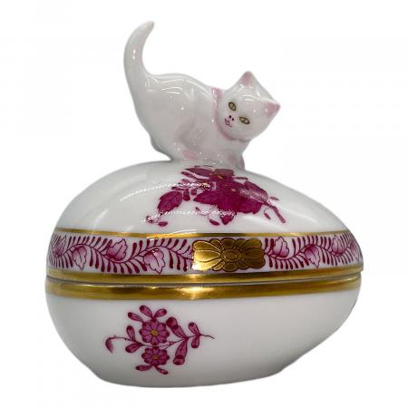 Herendヘレンド アポニーグリーン ボンボニエール 蓋物 小物入 脚付 猫脚 ヘレンド(Herend) ファンシーボックス(高さ:6cm)猫飾り アポニー