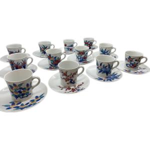 日本の花模様12ヶ月カップ&ソーサーセット 人間国宝 十三代今右衛門  5月のソーサーヒビ有 色鍋島 12セット