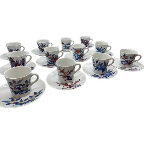 日本の花模様12ヶ月カップ&ソーサーセット 人間国宝 十三代今右衛門  5月のソーサーヒビ有 色鍋島 12セット