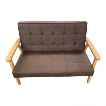 佐藤産業　2人掛けソファー ブラウン×ナチュラル  合皮