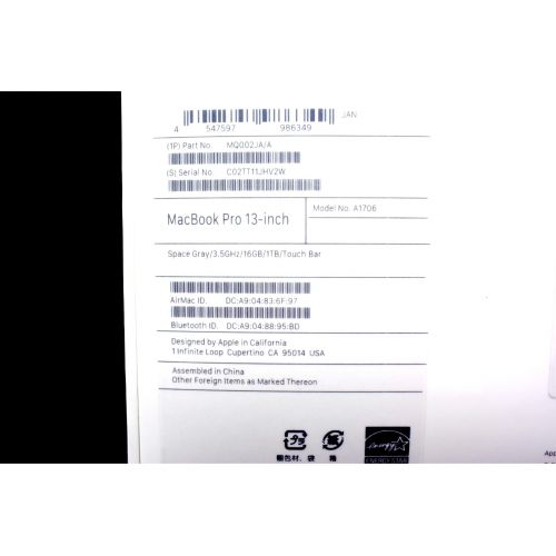 Apple (アップル) MacBook Pro A1706 MQ002JA/A 未使用品 MQ002JA/A 2017年モデル 16GB 1TB C02TT11JHV2W