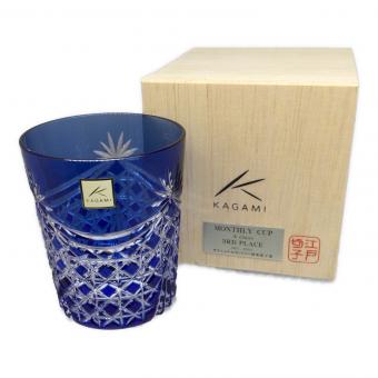 KAGAMI CRYSTAL (カガミクリスタル) 江戸切子ロックグラス 幕襞に四角籠目紋 ロゴ入り