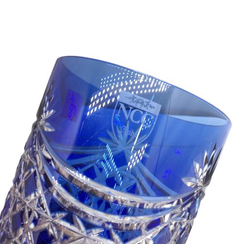 KAGAMI CRYSTAL (カガミクリスタル) 江戸切子ロックグラス 幕襞に四角籠目紋 ロゴ入り