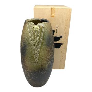 信楽焼 (シガラキヤキ) 櫛目長花瓶