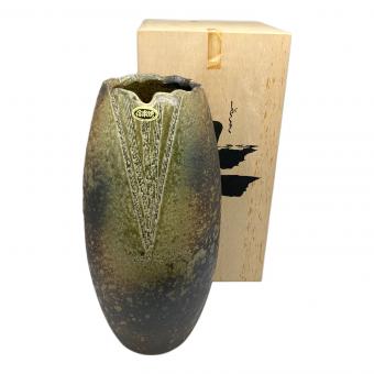 信楽焼 (シガラキヤキ) 櫛目長花瓶