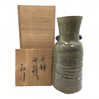 灰釉 花瓶 加藤敬也 陶印有