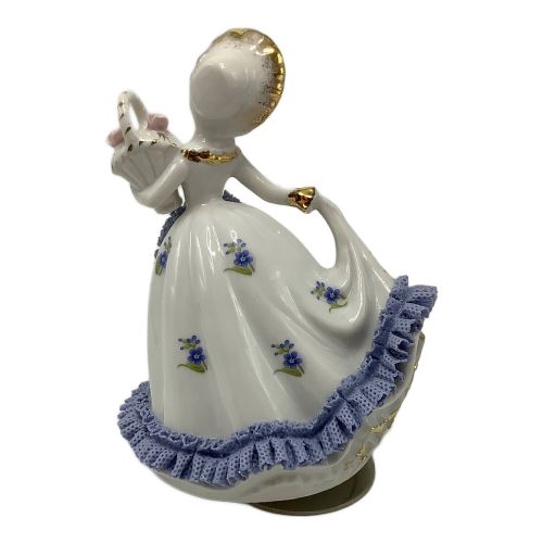 オルゴール 陶器レース人形 踊る女性 ■動作確認済