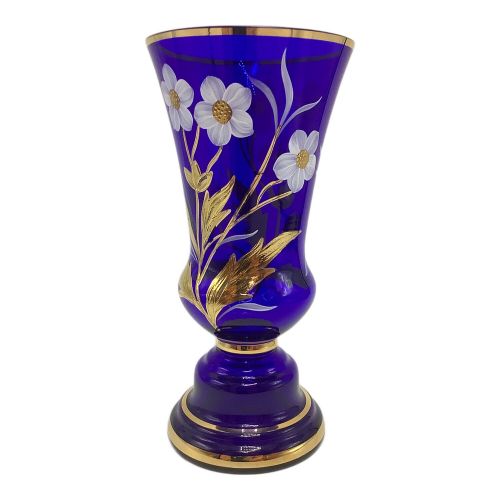 ボヘミアガラス花瓶 ブルー 金縁 ■本体のみ