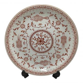 香蘭社 (コウランシャ) 丸皿 赤絵町工房・魚鳥紋