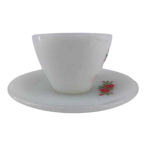 Fire King (ファイヤーキング) カップ&ソーサー ホワイト 花 1960年代～1976年頃