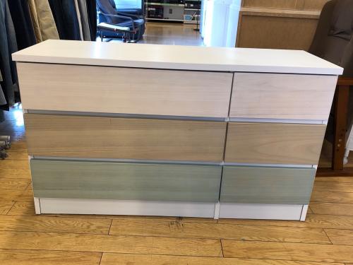 3段ローチェスト マルチカラー 大川家具 ■天板シミ有り