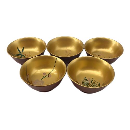 会津塗 (アイヅヌリ) 盃揃え 内金地 鶴亀 5Pセット