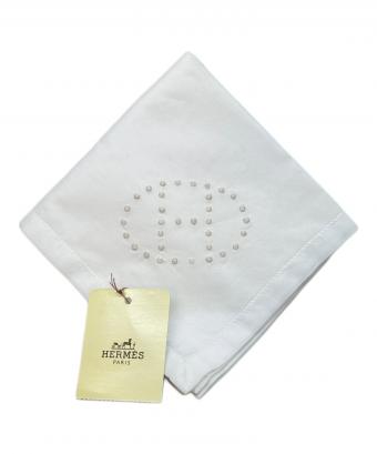 HERMES (エルメス) HERMES　刺繍ロゴハンカチ 未使用品