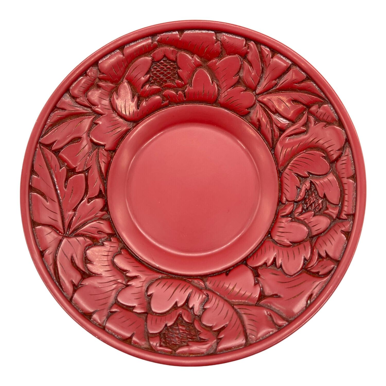 村上木彫堆朱 (ムラカミキボリツイシュ) 茶托 牡丹唐草 5Pセット