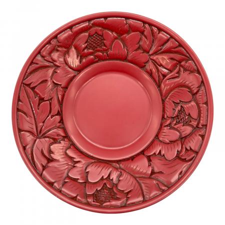 村上木彫堆朱 (ムラカミキボリツイシュ) 茶托 牡丹唐草 5Pセット