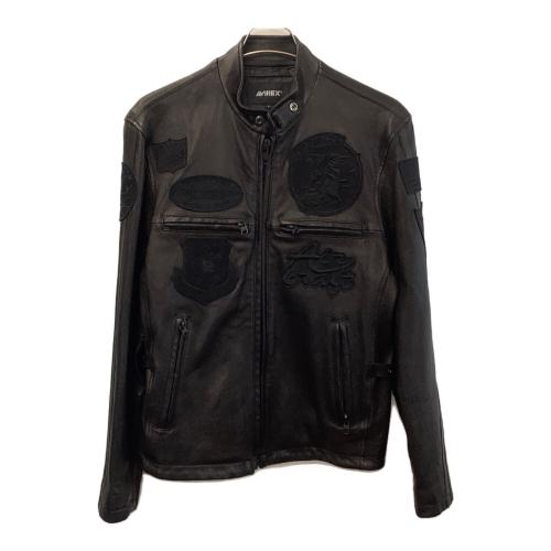 AVIREX (アヴィレックス) PATCHED RIDERS JACKET メンズ SIZE L ブラック @ ラムレザー 6121043 国内代理店表記 有