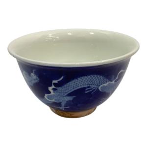 深川製磁 (フカガワセイジ) 茶碗 染付龍 谷型飯碗