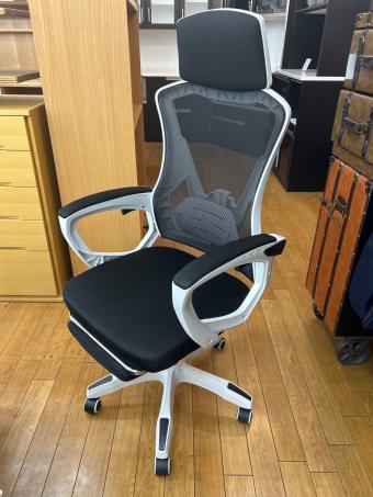 デスクチェア ホワイト×ブラック フットレスト付 1人掛け