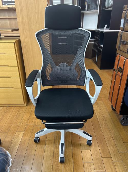 デスクチェア ホワイト×ブラック フットレスト付 1人掛け