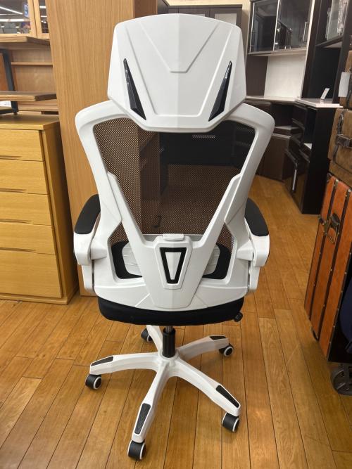 デスクチェア ホワイト×ブラック フットレスト付 1人掛け