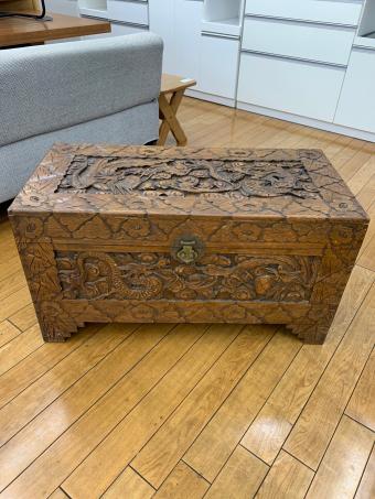 収納BOX 木彫り アンティーク 龍 ブラウン