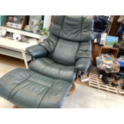 Ekornes エコーネス ストレスレスチェア グリーン ブラウン オットマン付き 肘掛とオットマンサイドスレ有 レノ トレファクonline