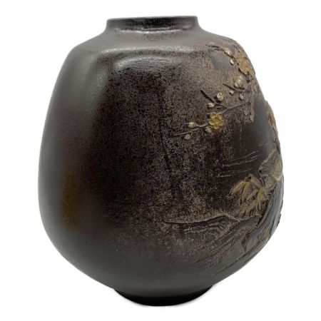 龍仙作 (リュウセン) 花瓶 青銅 おしどり