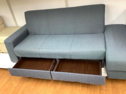 ソファーベッド ブルー 390 オットマン付き ファブリック