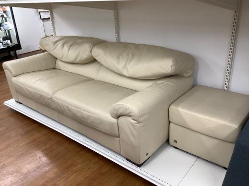 ACTUS (アクタス) 3人掛けソファー ベージュ 82 オットマン付 総革