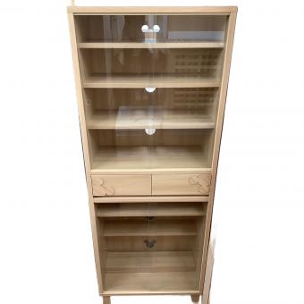 本棚 ナチュラル Disney 175 ハイタイプ 2枚ガラス扉×2 引き出し付