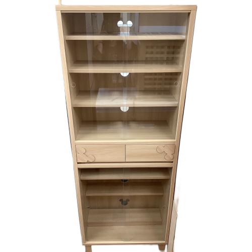 本棚 ナチュラル Disney 175 ハイタイプ 2枚ガラス扉×2 引き出し付