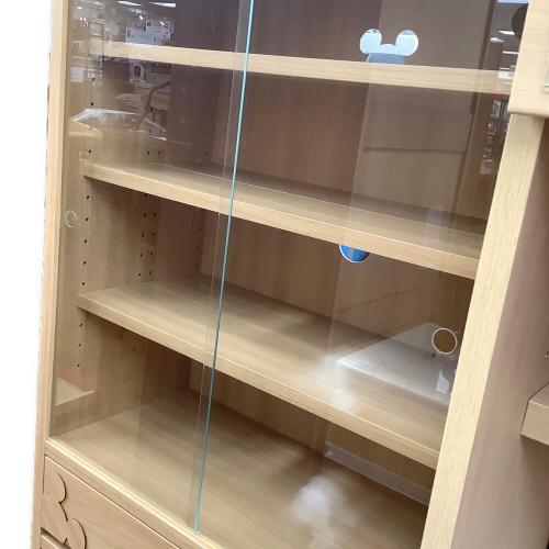 本棚 ナチュラル Disney 175 ハイタイプ 2枚ガラス扉×2 引き出し付