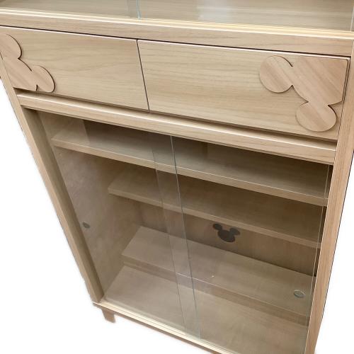 本棚 ナチュラル Disney 175 ハイタイプ 2枚ガラス扉×2 引き出し付