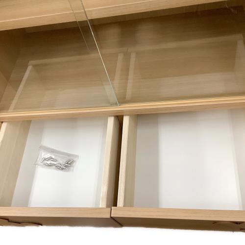 本棚 ナチュラル Disney 175 ハイタイプ 2枚ガラス扉×2 引き出し付