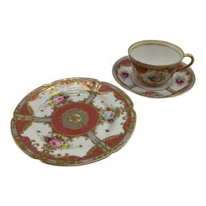 Noritake (ノリタケ) カップ&ソーサー・ケーキプレート 金盛り薔薇文トリオ  オールドノリタケ
