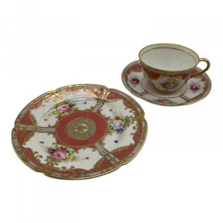 オールドノリタケ　金盛薔薇絵図　カップ&ソーサートリオ　ケーキ皿 Noritake - オールドノリタケ カップ＆ソーサー トリオ 大皿 金盛薔薇