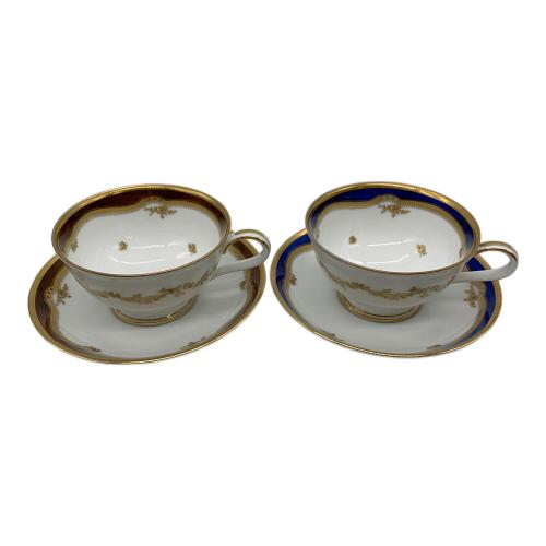 Noritake (ノリタケ) カップ&ソーサー 金彩 レッド＆ブルー ① アクレイム 2Pセット