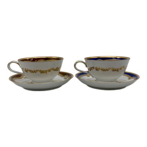 Noritake (ノリタケ) カップ&ソーサー 金彩 レッド＆ブルー ① アクレイム 2Pセット